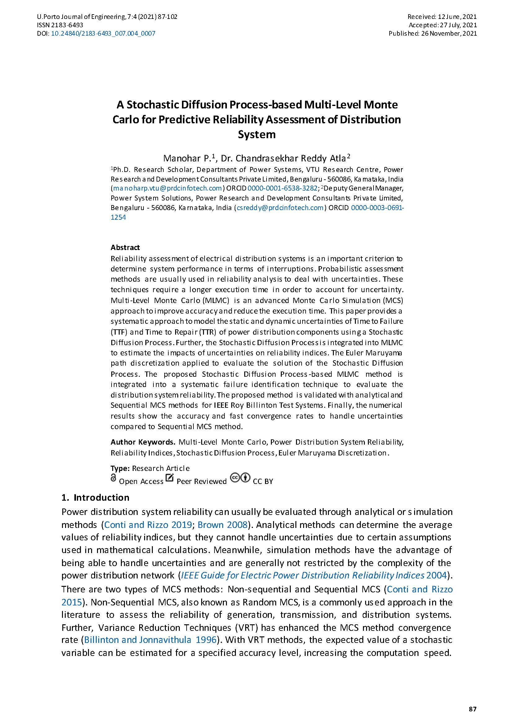 Stochastic Diffusion Process-based Multi-Level Monte Carlo for Predictive Reliability Assessment of Distribution System