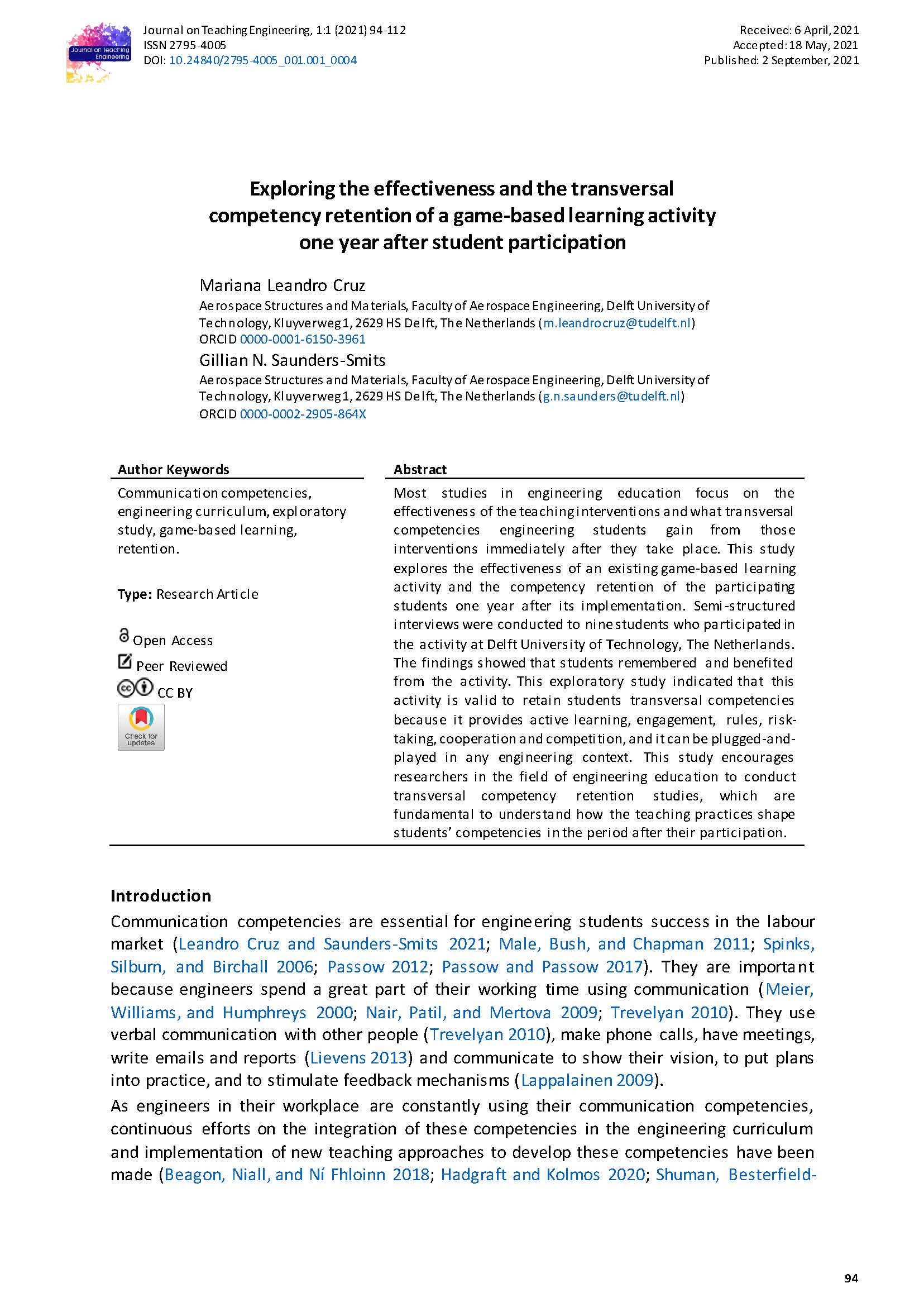 Exploring the effectiveness and the transversal competency retention of a game-based learning activity one year after student participation